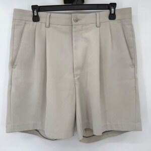 Alan Flusser Golf Shorts Mens 34 Khaki Tan Pleated Front Classic Solid